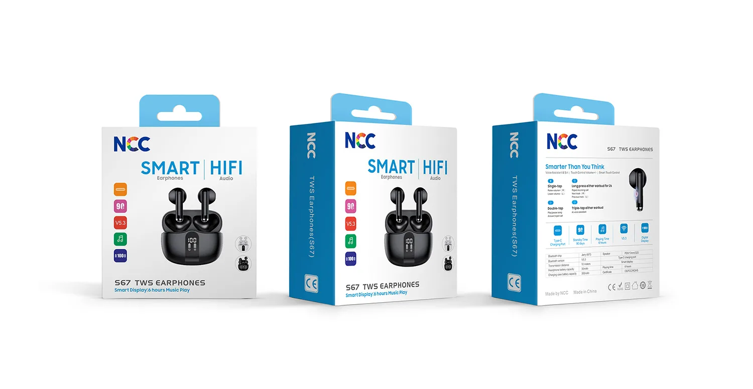 The package of NCC S67 TWS Earphones